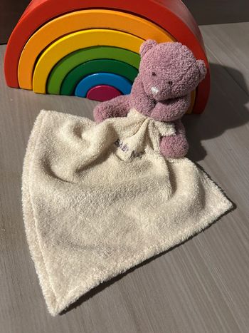 Doudou plat ours mouchoir rose prune Baby nat