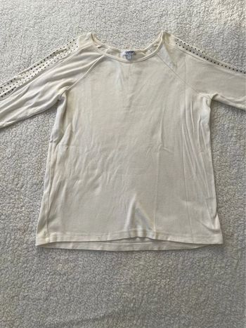 Haut t-shirt manches longues blanc manches trois quart avec strass