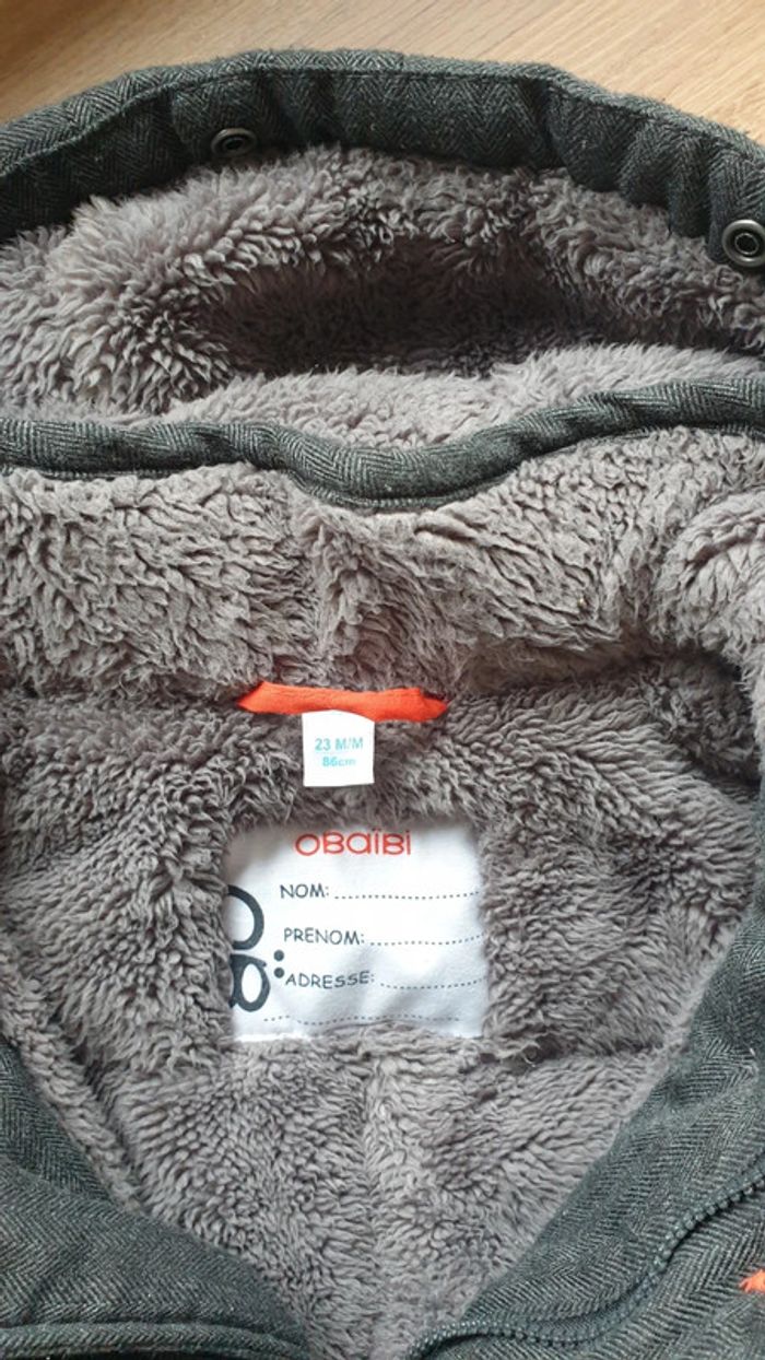 Manteau bébé garçon, intérieur polaire, motif discret chevrons, taille 23 mois, Obaïbi - photo numéro 2