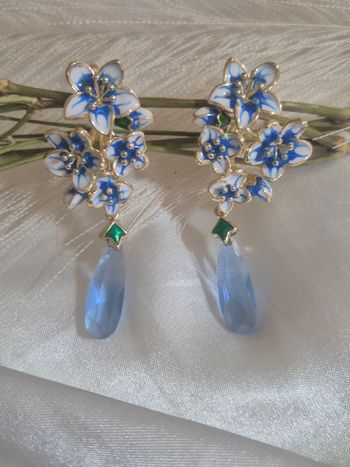 Boucles d'oreilles fleurs bleu doré 