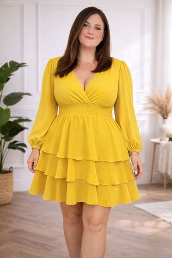 Robe patineuse manches longues bouffantes jaune citron pepsy Femme taille 54 marque Only Carmakoma 💍