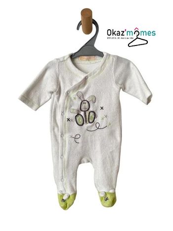 Pyjama velours blanc et vert anis (lapin) - Gémo 1 mois