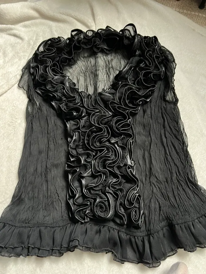 Top volants col froufrou jabot Goth Coquette Baroque vintage 90s - Taille M/L - photo numéro 5
