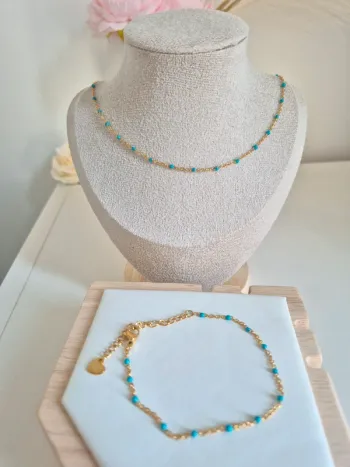🌸 nouvelle couleur 🌸 bleu canard Parure lot de 2 bijoux en acier inoxydable