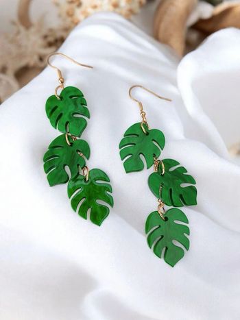 Paire de boucles d'oreilles pendantes, feuilles vertes, neuves 🌴