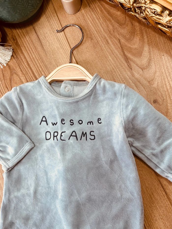 Taille 1 mois pyjama velours garçon Kiabi gris bleu * dreams * 💙 - photo numéro 3