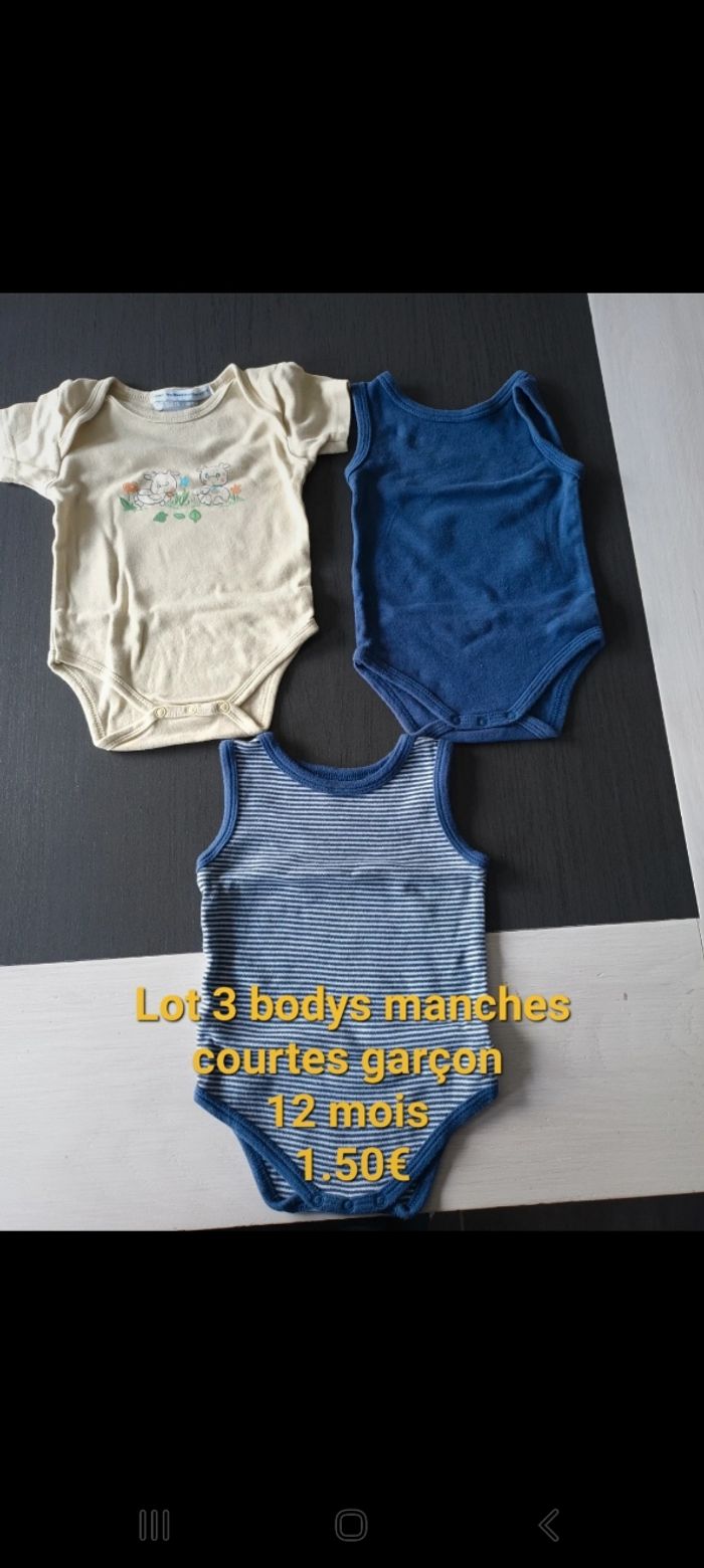Lot 3 bodies manches courtes garçon 12mois