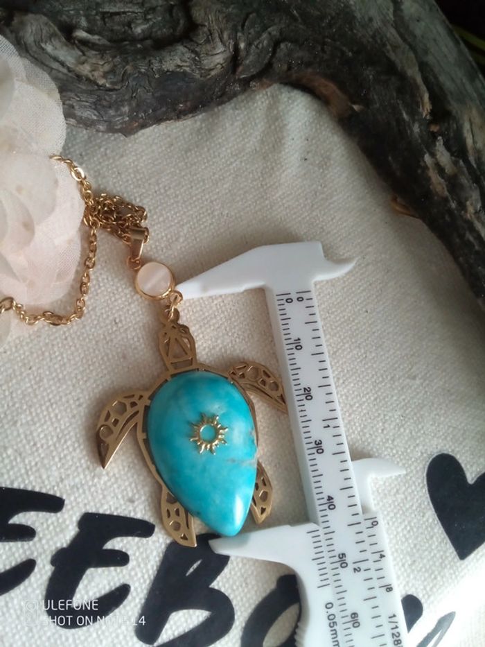 Collier tortue en pierre de jaspe océan naturelle - photo numéro 3