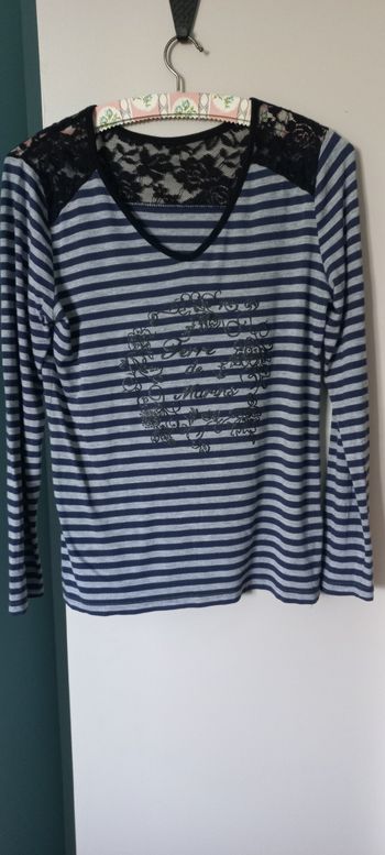 Tee-shirt ML Rayé ' Terre de Marins ' Bleu /  T.M