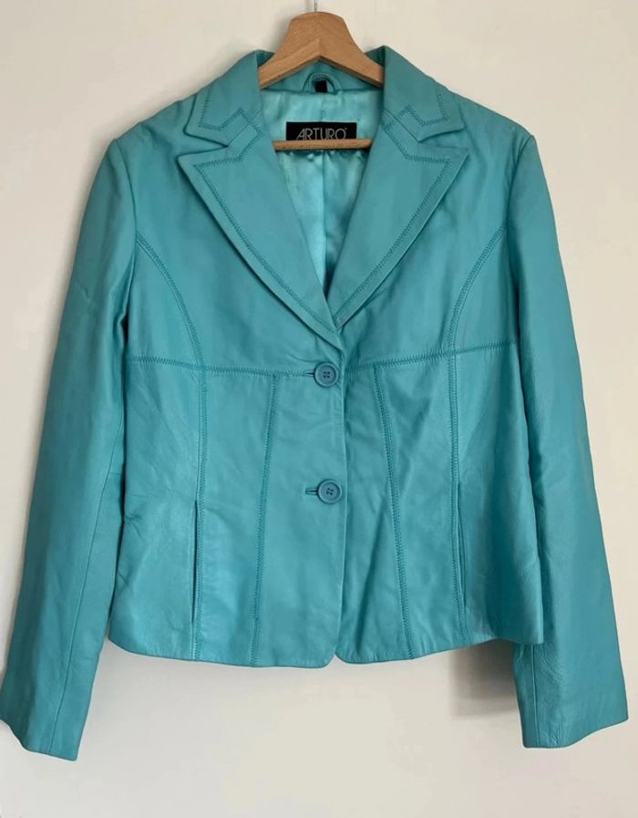 Veste de blazer en cuir turquoise de la marque Arturo - photo numéro 2