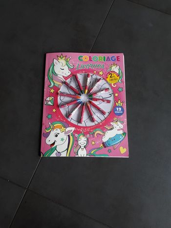 Coloriage avec crayons gras licorne neuf