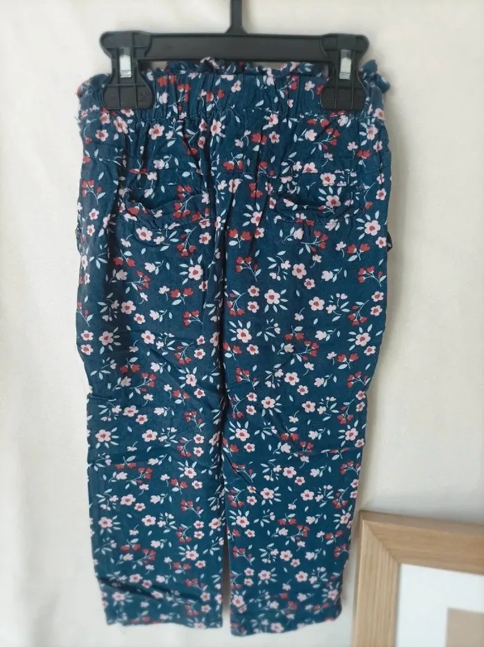 Superbe pantalon fluide fleuri bleu Tissaia fille 3 ans - photo numéro 3