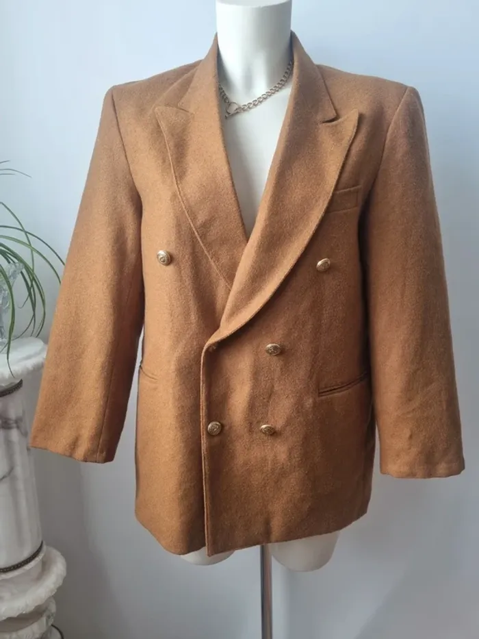 Veste blazer marron en cachemire et laine vintage - photo numéro 3