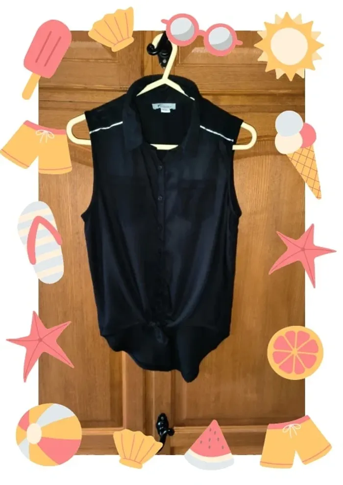 Top noir boutonné sans manche à noué 14 ans