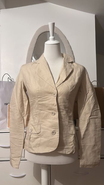 Veste blazer beige en lin Camaïeu T38