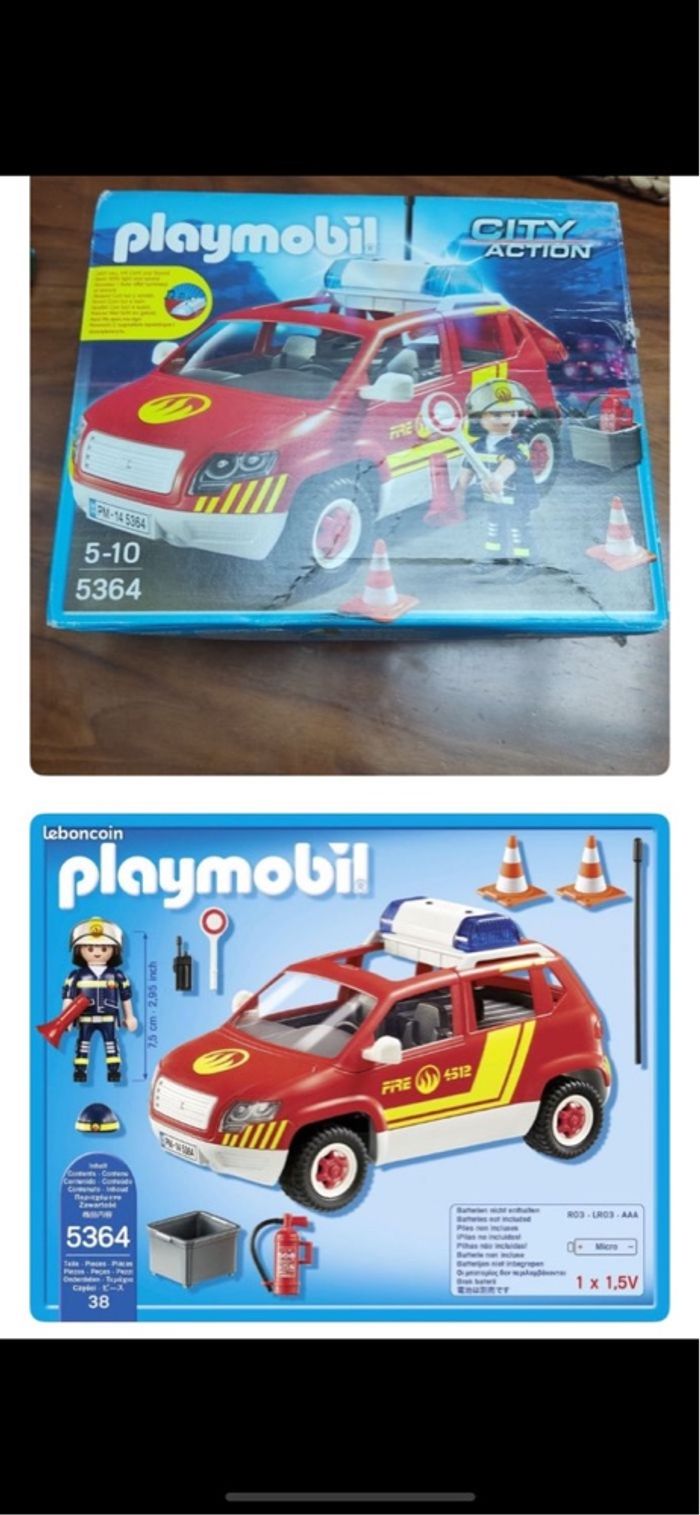 Playmobil véhicule pompier avec personnage et boîte