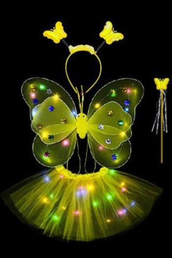 Deguisement papillon jaune aile + jupette à LED et ces accessoires Taille unique 3-6ans