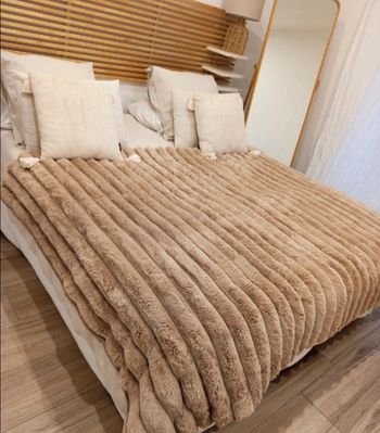 Plaid doux effet côtelé velours XXL beige marronné 150 x 200 cm neuf