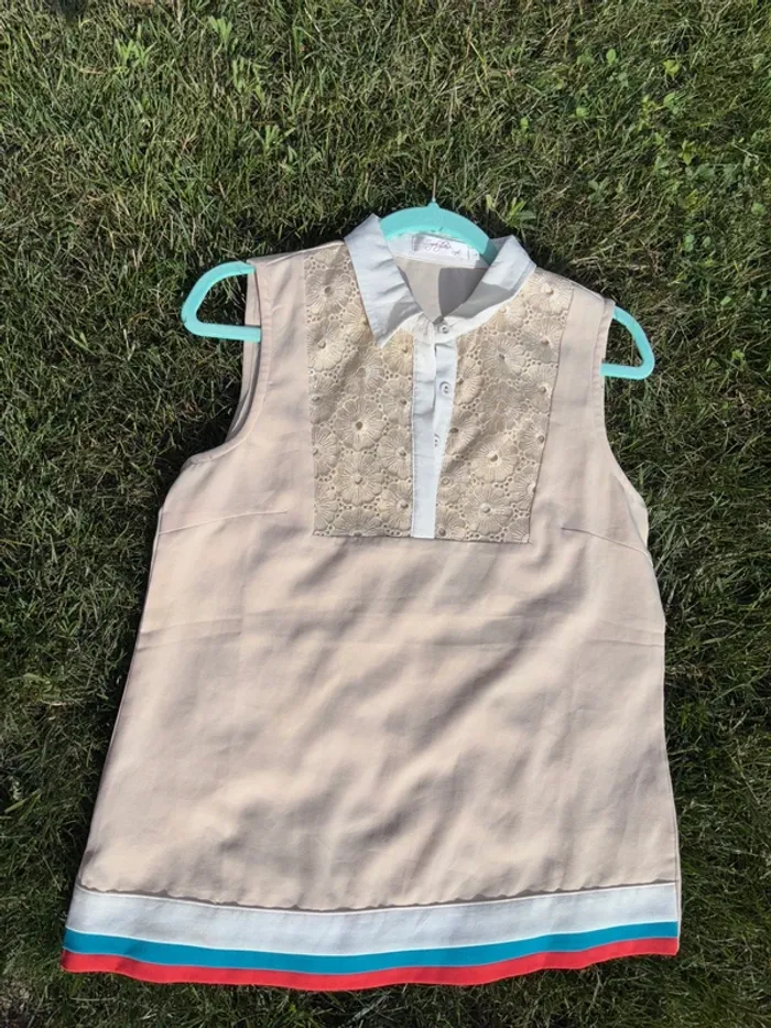 Chemise sans manche dentelle doré t L - photo numéro 4