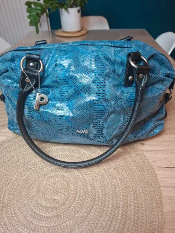 Sac à main Picard cuir effet python bleu et noir