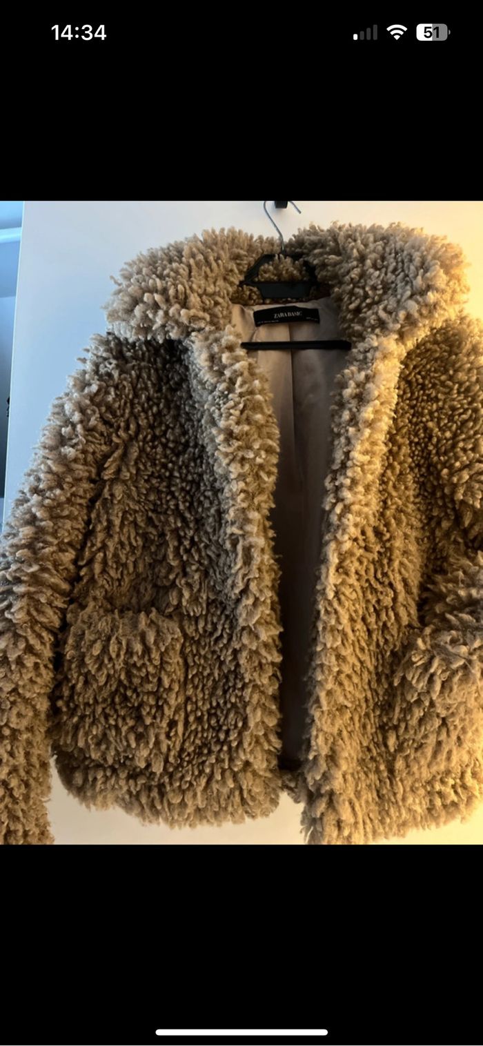 Manteau fausse fourrure Zara beige - photo numéro 3