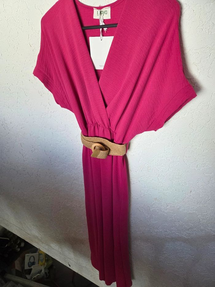 Robe longue femme avec ceinture fushia