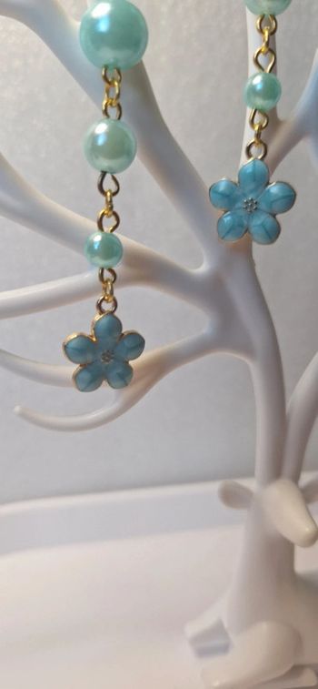 Boucles d’oreilles perles & fleurs turquoise