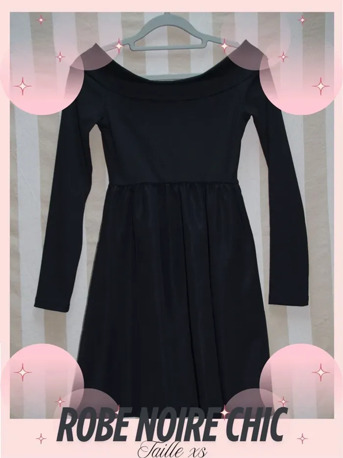 Robe chic noire avec col bardot évasé - Taille XS - photo numéro 2
