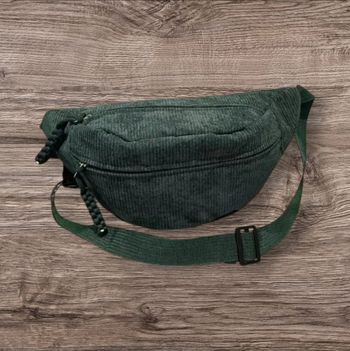 Sac banane mixte vert émeraude velours côtelé 