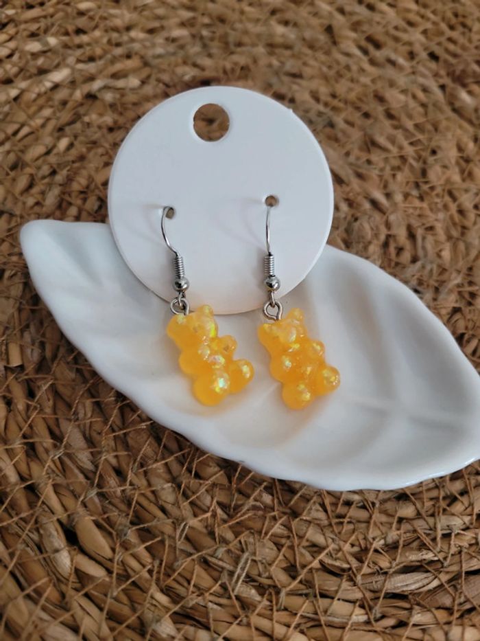Boucles d oreilles Haribo orange pailleté