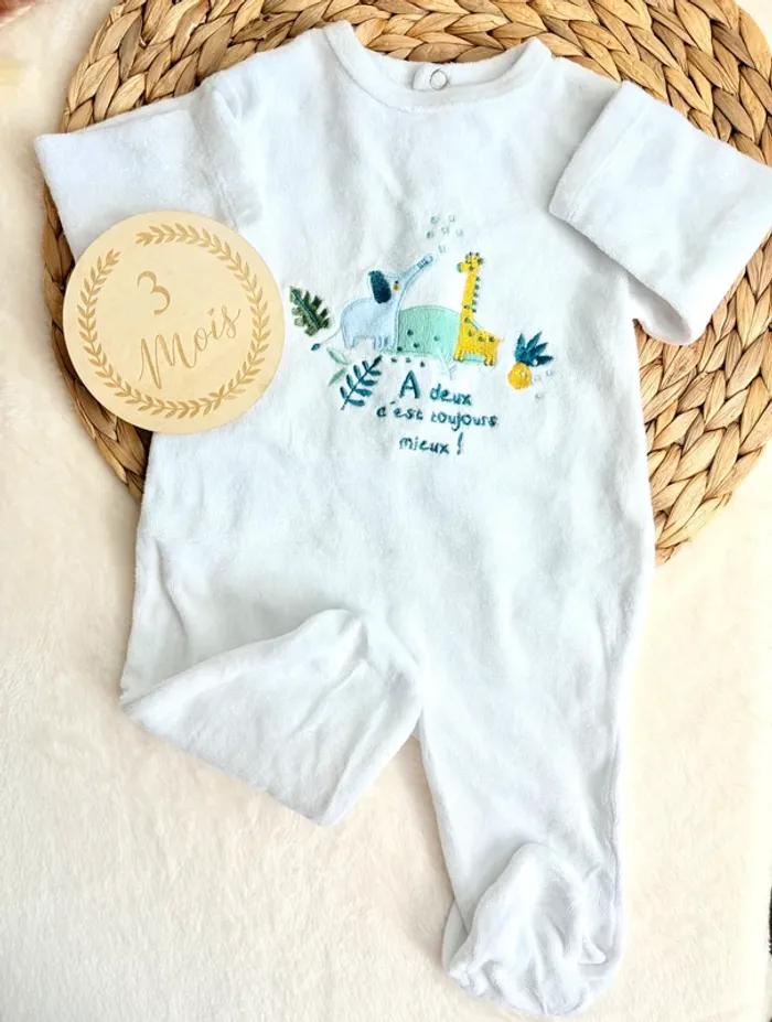 Pyjama velours 3 mois garçon Mes petits cailloux