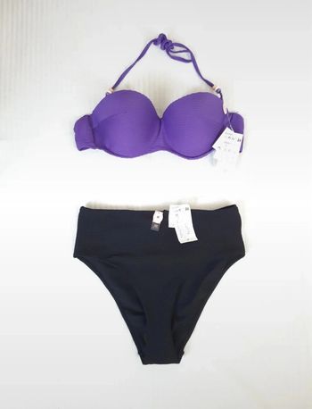 Maillot de bain côtelé bicolore 2 pièces
