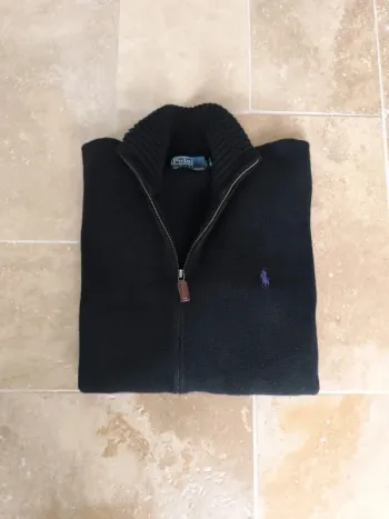 Pull full zip camionneur Polo Ralph Lauren Homme M Noir logo violet