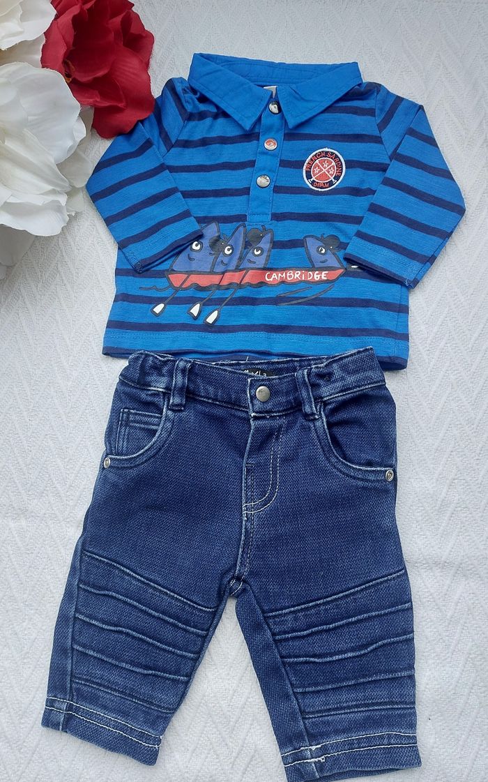 Tenue bébé garçon 3 mois haut manches longues  et pantalon jeans - photo numéro 2