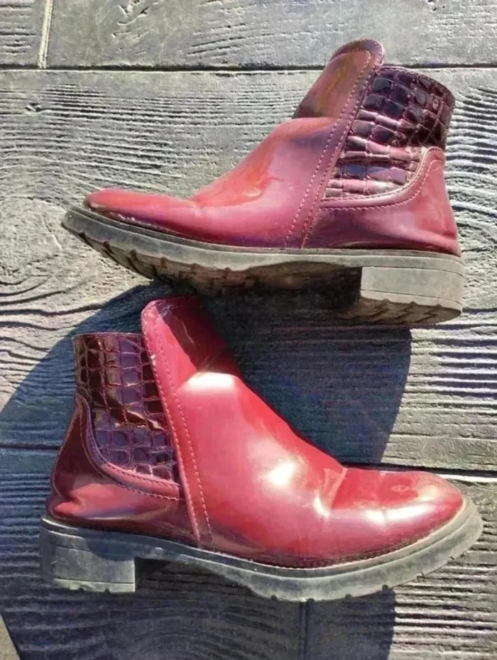 🍷 Bottines Bordeaux – Pointure 36 – Boutique Indépendante – Style Croco - photo numéro 3