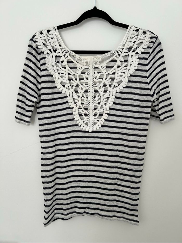 T-shirt marinière manches 3/4 crochet dans le dos Naf Naf L - photo numéro 5
