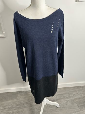 Robe pull en laine bleue marine et noire T40 L