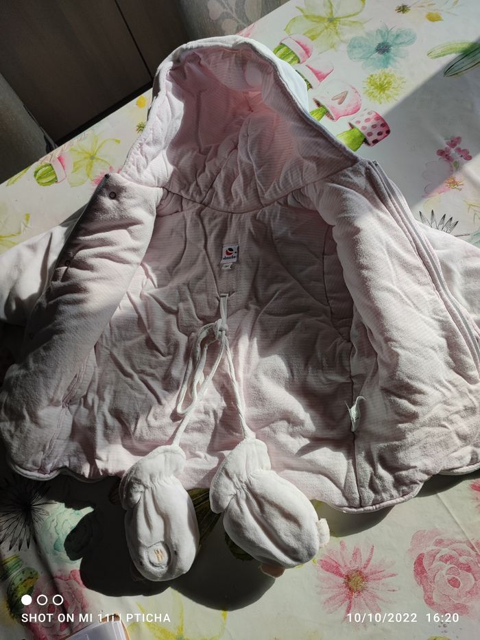 Manteau fille 12 mois absorba avec moufle blanc - photo numéro 2