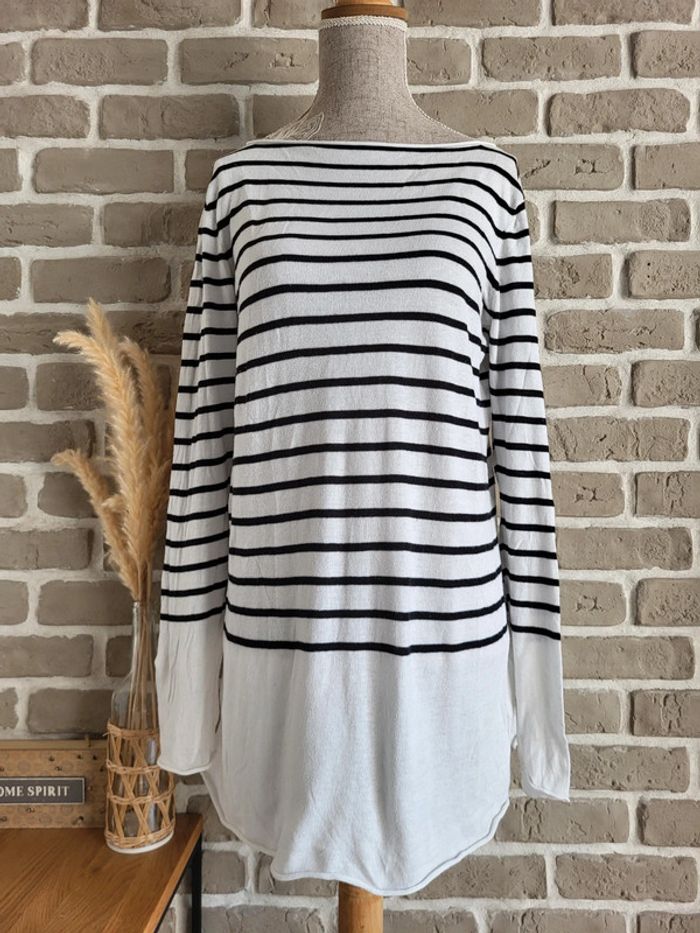 Pull marinière à rayures noires Manoukian - 100% coton