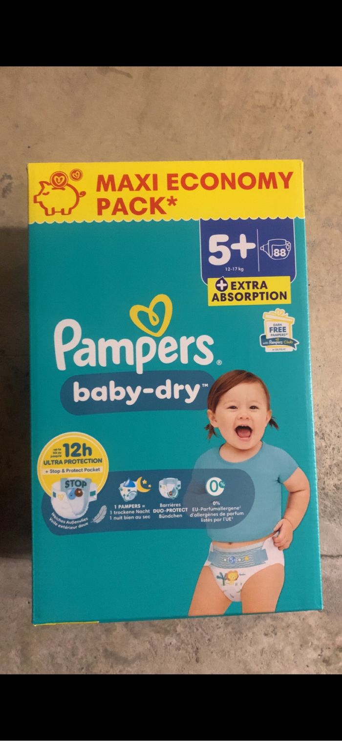 Couches pampers pack XXL BABY DRY et premium protection TAILLE 3,4,4+,5,5+, 6,6+, 7 et 8 - photo numéro 5