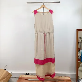 Robe longue beige et fuchsia Manoukian taille L – fluide et estivale A1050