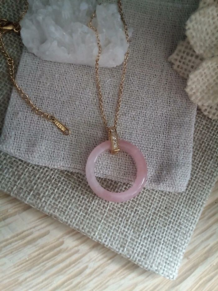 Collier anneau de quartz rose - photo numéro 4