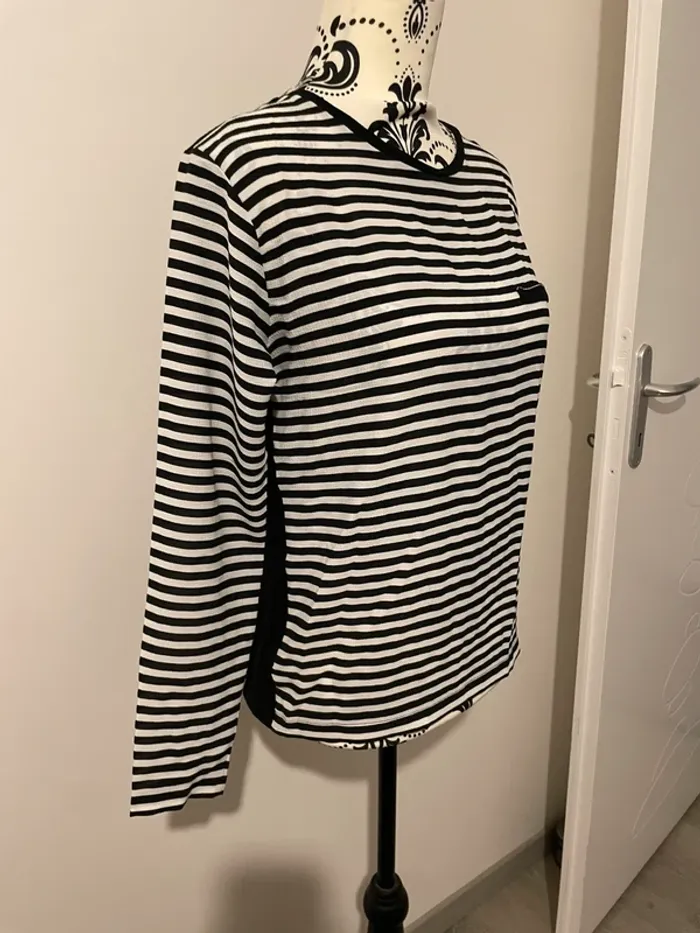 Blouse marinière Zara - Noir et blanc - Taille M - photo numéro 4