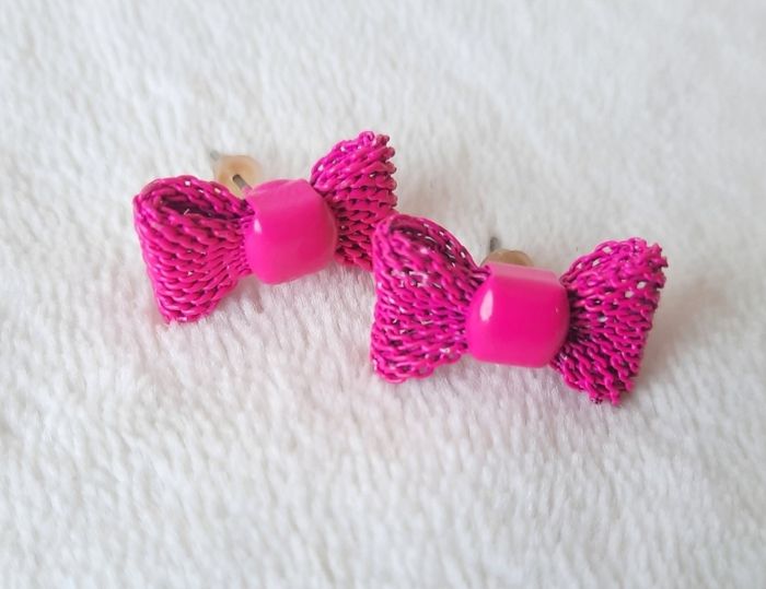 Boucle d'oreilles noeud rose - photo numéro 2