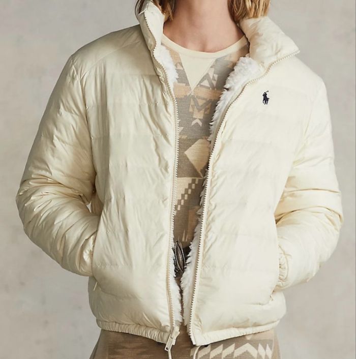 XXS 32 12/14ans Doudoune réversible chaude doublé crème écru Ralph Lauren authentique 2025