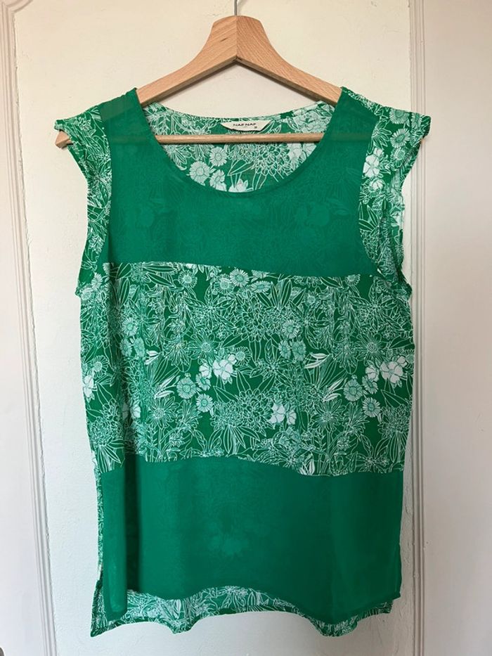 🌿 Débardeur NAF NAF vert et blanc fleur floral – Taille 38 – Comme neuf 🌿 - photo numéro 2