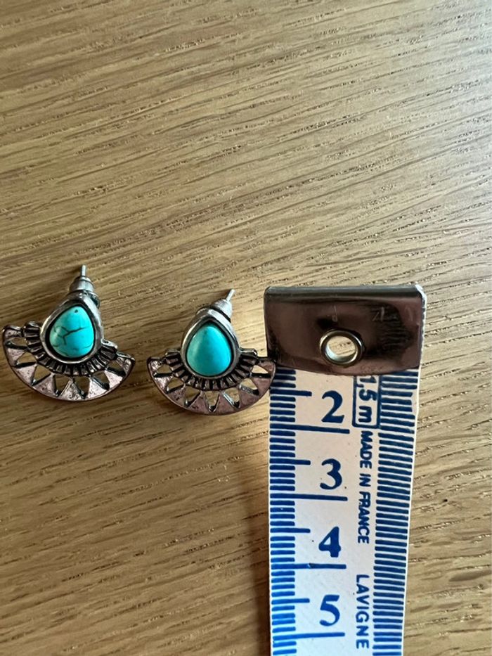 Boucles d’oreilles argentées et turquoise - photo numéro 3