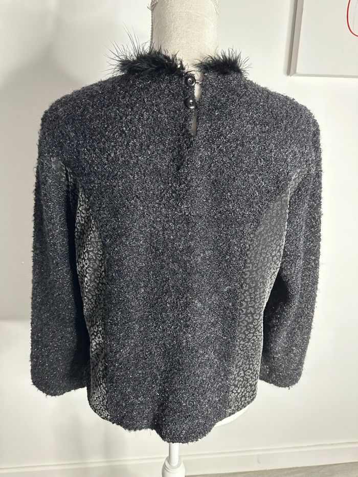 Pull patchwork laine noir et argenté Vintage T38 M - photo numéro 2