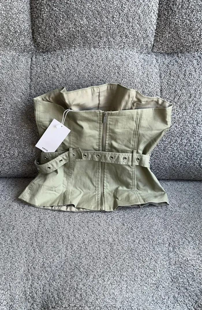 Haut/Top bustier ceinture beige kaki MANGO neuf - photo numéro 2