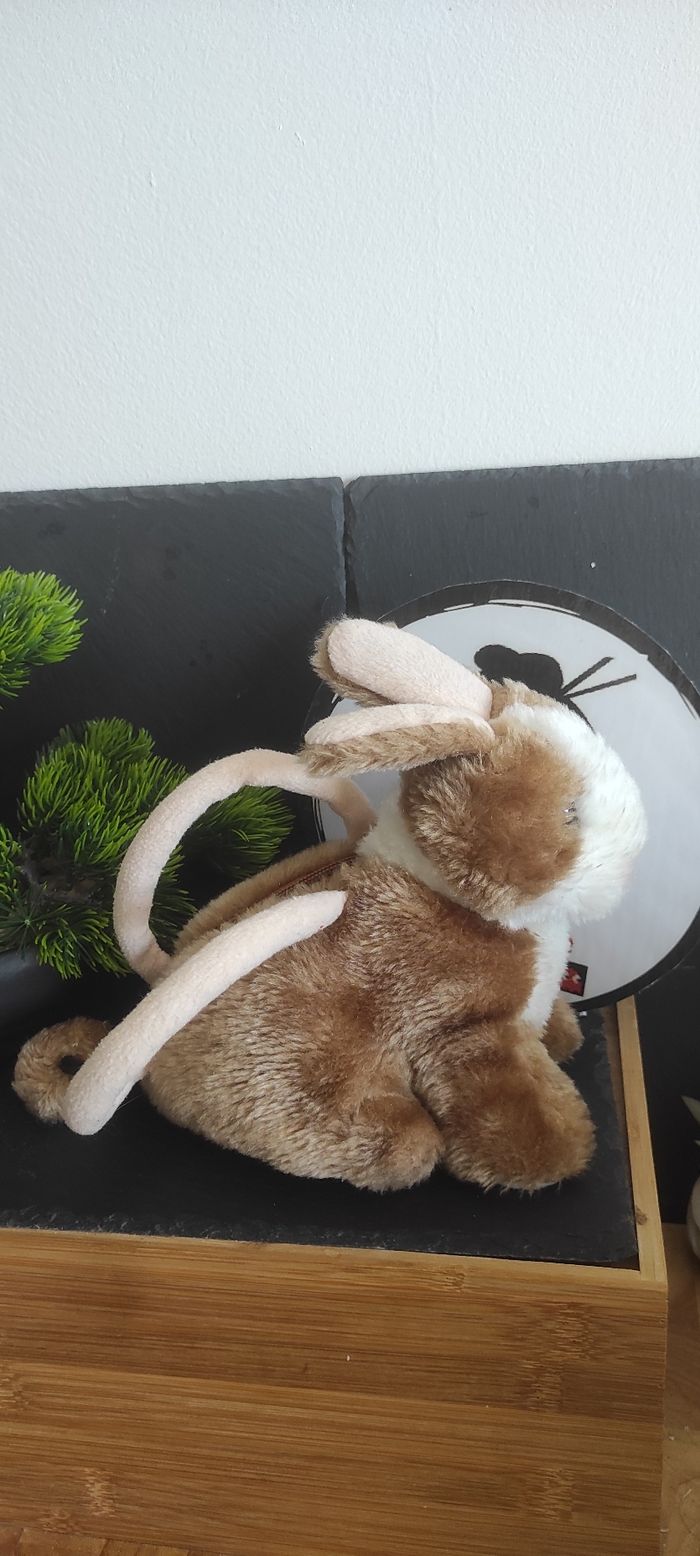 fizzy création lapin peluche sac à main marron blanc rose pompon Assis Doudou - photo numéro 2